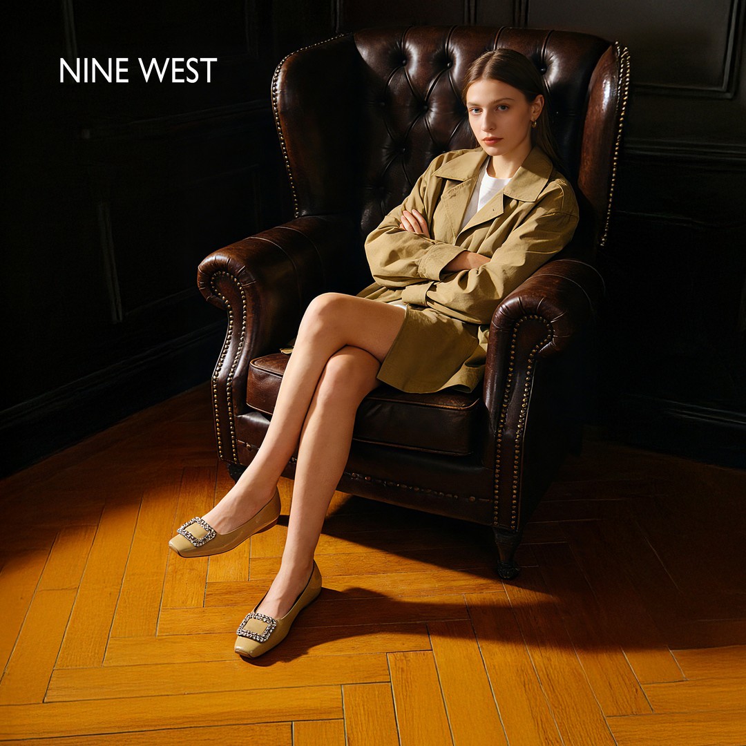 【Nine West】玖熙左岸星钻方扣平底单鞋女时尚春季浅口鞋NF638013FK主图