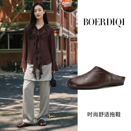 简约风包头拖鞋女平底半拖外穿懒人鞋BCD356001主图
