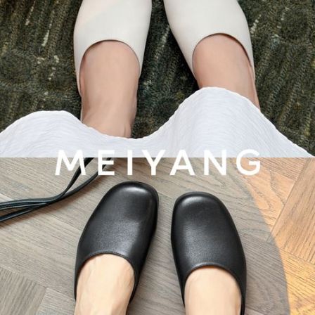 美洋MEIYANG 胶片单鞋 羊皮革_极简静奢一脚蹬低跟包头半拖-周一