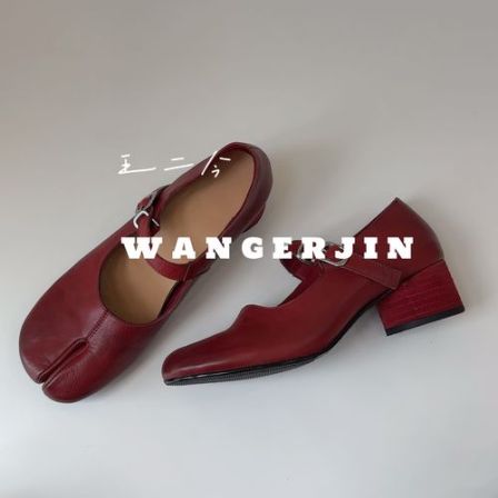 【王二今】马皮/5CM/分趾猪蹄个性时髦一字带玛丽珍气质芭蕾单鞋女