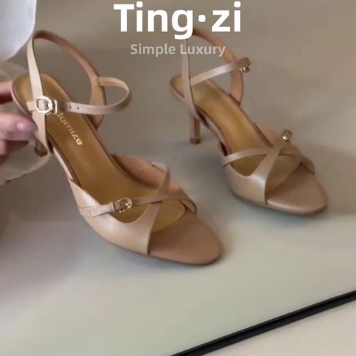 小羊皮~气质法式凉鞋女款夏季配裙子绝美不累脚罗马鞋细跟高跟鞋主图
