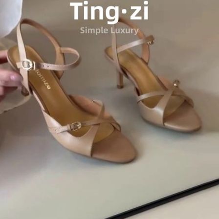 小羊皮~气质法式凉鞋女款夏季配裙子绝美不累脚罗马鞋细跟高跟鞋