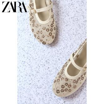 ZARA26春夏新款 女鞋 亮光网面芭蕾鞋 2814710 202