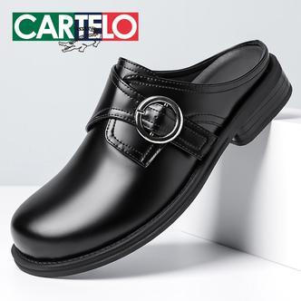 CARTELO/卡帝乐鳄鱼夏季男士透气百搭大头复古休闲半拖皮鞋
