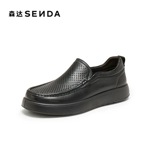 Senda/森达休闲皮鞋男2026夏新打孔透气舒适厚底休闲鞋QJ102BM6主图