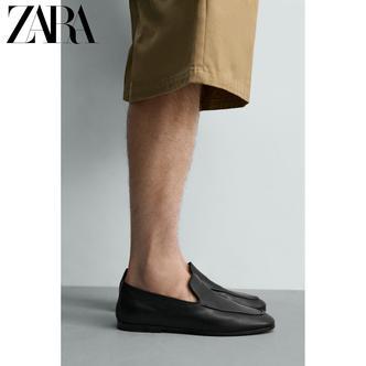 ZARA26夏季新款 男鞋 黑色皮革休闲圆头薄底船鞋 2632721 800