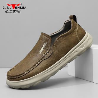 公牛世家男鞋秋季无鞋带懒人休闲豆豆鞋时尚简约乐福鞋男百搭皮鞋主图