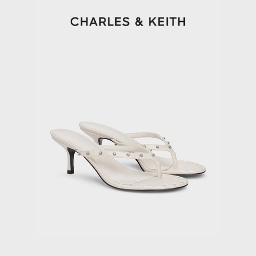CHARLES & KEITH26新品铆钉夹趾高跟拖鞋钉珠凉鞋CK1-60280510-3主图