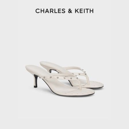 CHARLES & KEITH26新品铆钉夹趾高跟拖鞋钉珠凉鞋CK1-60280510-3