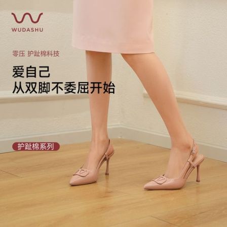 气质时尚春夏包头凉鞋裸色轻奢细跟夏季经典性感漆皮尖头高跟鞋女