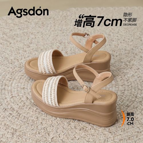 QL奥古狮登坡跟凉鞋女2026新款夏季厚底增高编织妈妈鞋休闲凉拖鞋主图