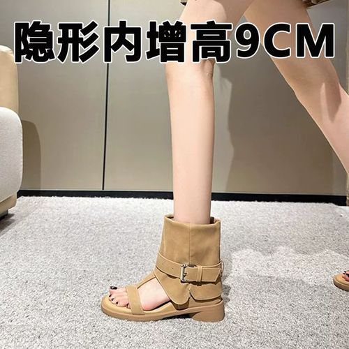 真皮9cm内增高马丁靴女夏2025新款小个子夹趾复古罗马套趾凉靴软主图