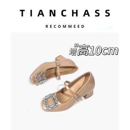 内增高10CM法式浅口单鞋女26春季新款水钻绝美中粗跟外穿玛丽珍鞋