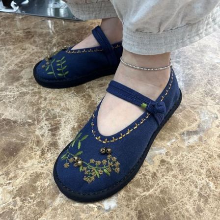 河豚家千层底纯手工刺绣透气喜欢养脚妈妈布鞋 中国风古风软底