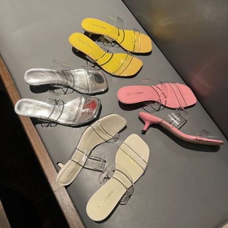 SUOOEORR索而欧货真皮女夏季透明水晶猫跟外穿露趾百搭一字凉拖鞋