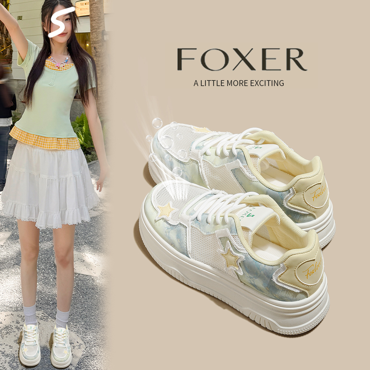 FOXER新款透气休闲健步防滑板鞋休闲板鞋百搭ins鞋子小白鞋主图