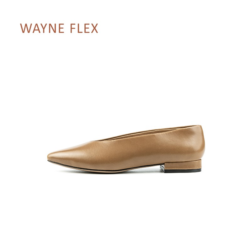 韦恩Wayne Flex复古时尚真皮浅口气质尖头舒适奶奶鞋1224主图