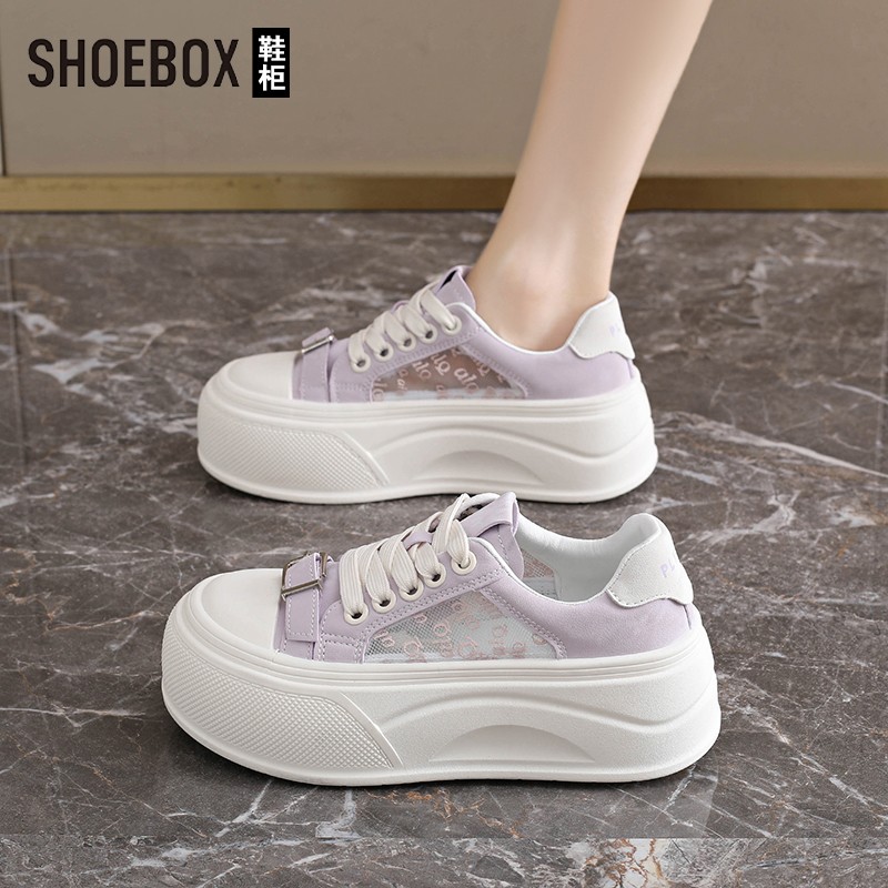 SHOEBOX鞋柜蕾丝网面休闲板鞋2026新款时尚厚软底轻便防滑小白鞋主图