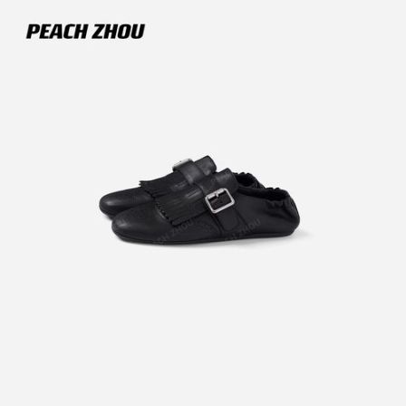 PEACHZHOU 擦色做旧小牛皮布洛克雕花乐福鞋复古英伦孟克穆勒单鞋