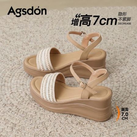 QL奥古狮登坡跟凉鞋女2026新款夏季厚底百搭编织妈妈鞋休闲凉拖鞋