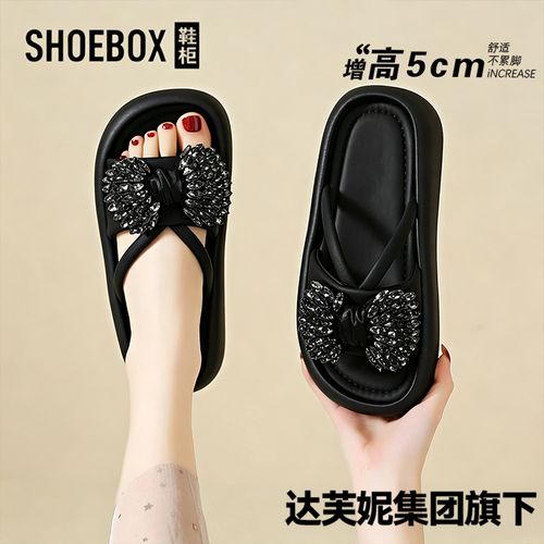 SHOEBOX黑色拖鞋沙滩鞋一字拖鞋女202+新款夏季厚底凉拖鞋女外穿主图
