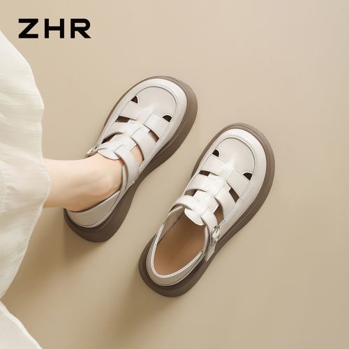 ZHR/则则厚底增高罗马凉鞋女2026夏新款镂空透气软底不累脚猪笼鞋主图