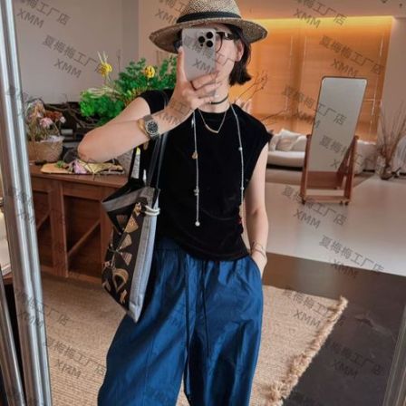 XMM.【真丝绒小飞袖】时尚百搭潮流洋气夏季无袖小香风休闲复古1268