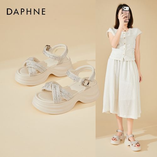 Daphne/达芙妮水钻厚底交叉罗马凉鞋女夏新款百搭休闲户外沙滩鞋主图