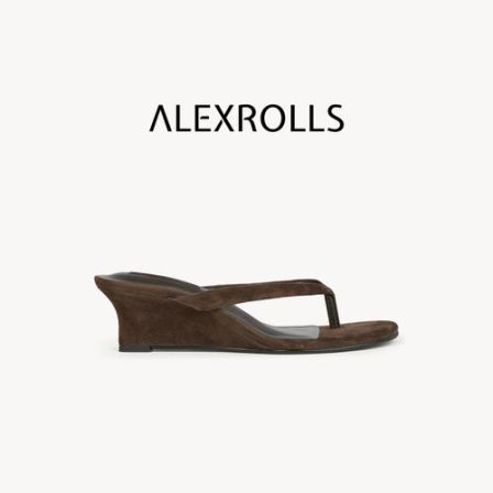 ALEXROLLS 26春夏欧美风时尚夹趾低坡跟人字拖女简约度假凉拖鞋