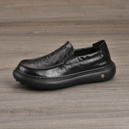 夏季头层牛皮男鞋子新款商务休闲皮鞋男士一脚蹬懒人通勤透气男鞋