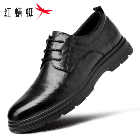 红蜻蜓男鞋德比鞋真皮商务休闲皮鞋手抓纹头层牛皮结婚皮鞋加绒