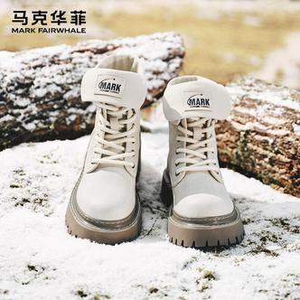 马克华菲厚底增高马丁靴高帮英伦风春季新款休闲雪地靴登山工装靴