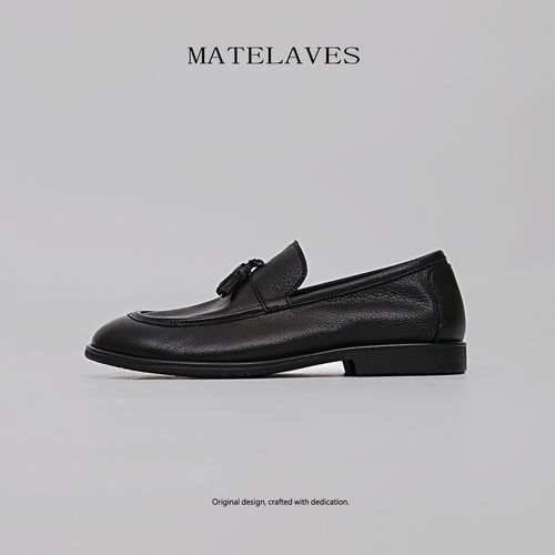 MATELAVES 尖头流苏乐福鞋男老钱风软面皮高级感一脚蹬透气小皮鞋主图