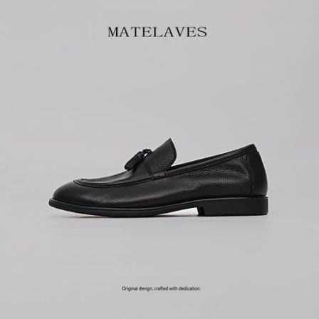 MATELAVES 尖头流苏乐福鞋男老钱风软面皮高级感一脚蹬透气小皮鞋
