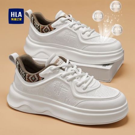 HLA/海澜之家正品男鞋刺绣透气增高小白鞋情侣女鞋休闲夏季鞋子男