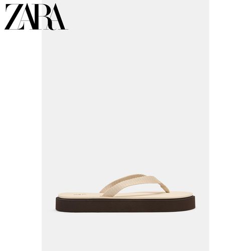 ZARA26春夏新款 女鞋 拼色夹脚吊带圆头平底凉拖鞋 5508710 107主图