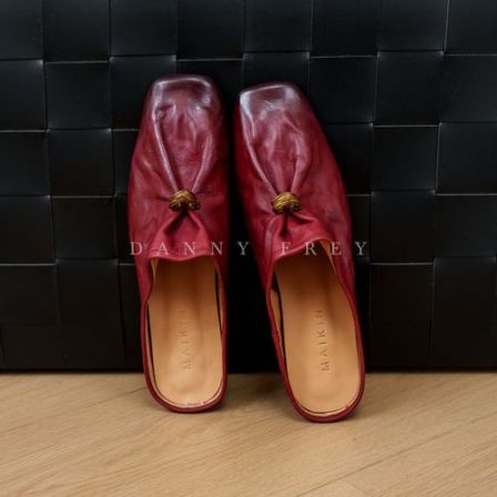 Dannyfrey丹尼芙蕾夏季慵懒风中古手工做旧褶皱羊皮包头半拖3.5CM