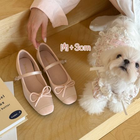 61oniiii＂人间蜜桃粉＂内增高3cm!缎面蝴蝶结单鞋女夏季玛丽珍鞋