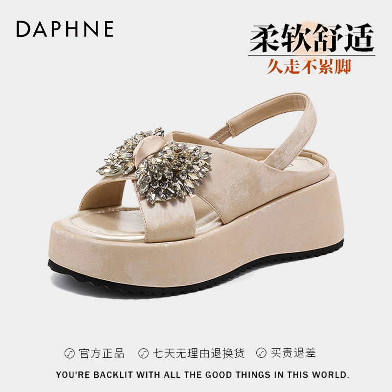 达芙妮蝴蝶结厚底拖鞋女增高外穿凉鞋2026夏新款一字拖水钻凉拖S主图