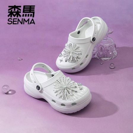 SENMA/森马【箔光烟花】厚底洞洞鞋云朵防滑烟灰色女凉拖鞋增高5CM