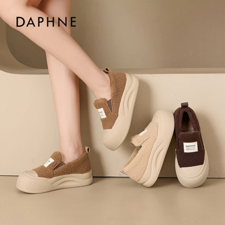  Daphne/达芙妮厚底毛毛鞋冬加绒雪地靴女2026新款保暖休闲棉鞋S