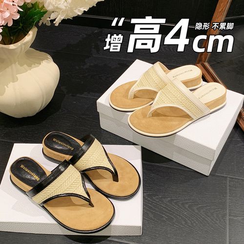 大码复古坡跟夹趾人字拖鞋女夏外穿配裙子绝美沙滩凉拖软底休闲潮主图