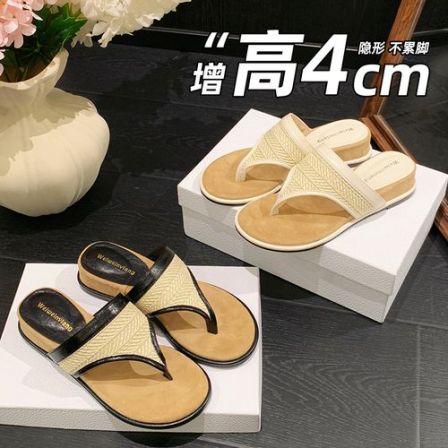 大码复古坡跟夹趾人字拖鞋女夏外穿配裙子绝美沙滩凉拖软底休闲潮