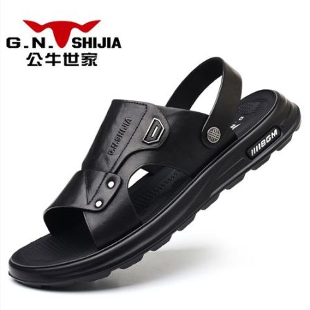 G.N.Shi Jia/公牛世家男士时尚休闲真皮凉鞋软底外穿潮流沙滩鞋男