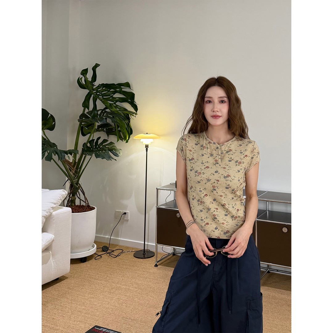 PH《莫奈情愫》美式复古百搭碎花时尚百搭休闲潮流短袖T PH5330主图