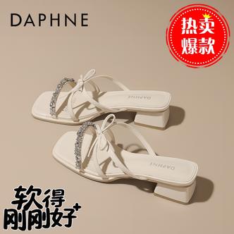 达芙妮法式绝美一字拖鞋女款2026新款夏外穿蝴蝶结配裙子粗跟凉拖主图