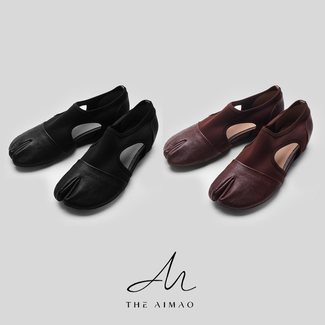 【THE AIMAO】头层植鞣水洗牛皮拼接莱卡百搭通勤分趾鞋XYX83535主图