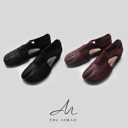 【THE AIMAO】头层植鞣水洗牛皮拼接莱卡百搭通勤分趾鞋XYX83535