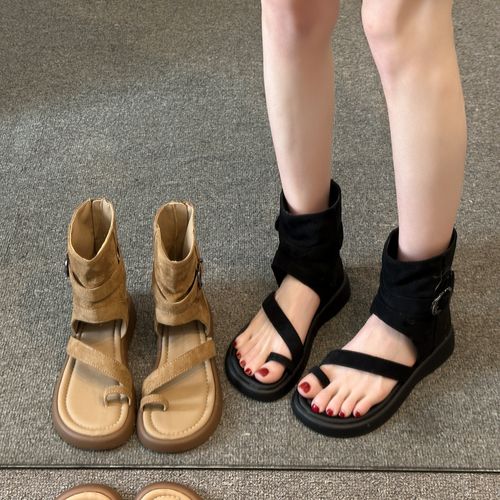 厚底套趾夹脚罗马凉鞋女款2026新款夏超火马丁靴裤管靴短靴凉靴子主图