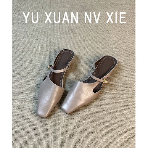 羊皮版~法式复古方头包头半拖凉鞋女夏季外穿时尚百搭粗跟穆勒鞋主图